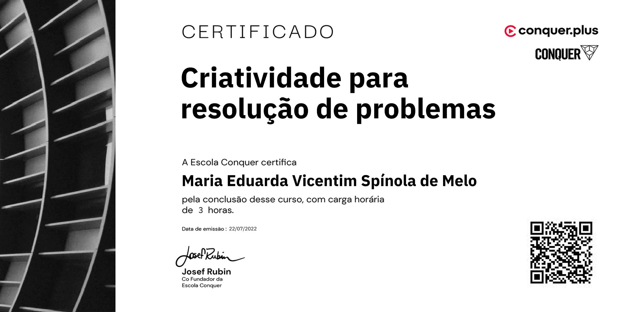 Certificado de Criatividade para resolução de problemas